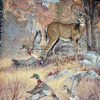 Manta Picker Tapiz Salmo 421 Ciervos Patos Naturaleza Escena Cristiana Foto 1 de 4