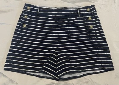 Pantalones Cortos Chinos Informales Para Mujer Cynthia Rowley Azul Marino Blanco Rayas Frente Plano Talla 0 Foto 1 de 4