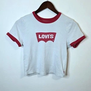 Levi's White Red Trim Baby Tee Size Medium - Picture 1 of 8