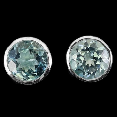 Orecchini in argento sterling 925 rotondi topazio blu 10 mm gioielli fatti... - Immagine 1 di 4