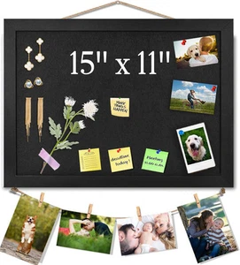Black Bulletin Boards Cork Board with Felt, 15"x11" Small Display Pin Board V... - Picture 1 of 6