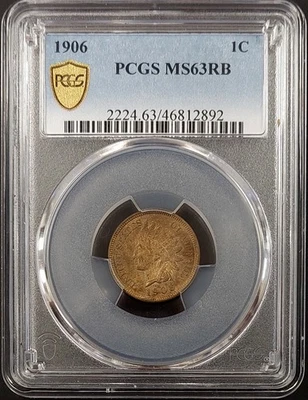1906 Indian Head Cent certified MS 63 RB by PCGS! - Image 1 of 4