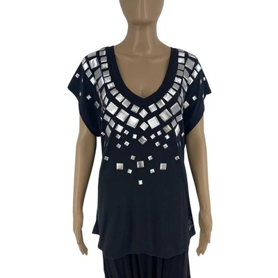 BABY PHAT Mujer Top Blusa Negra De Cuello En V Con Mangas Cortas Talla L - Imagen 1 de 4