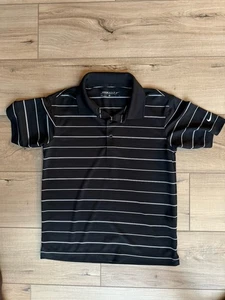 Nike Golf Boys Polo Shirt Size Medium And Black With White Stripes - Picture 1 of 4
