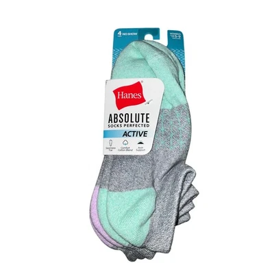  Calcetines para mujer Hanes Absolute Active verde azulado y negro No Show 4pr talla 5-9  Foto 1 de 2