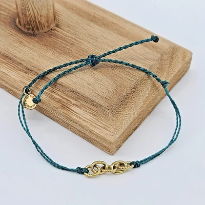 Браслет Pura Vida бирюзовый синий шнур, блестящие и травленые золотые кабельные звенья золотой P-ярлык - Изображение 1 из 4