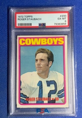 1972 Topps Fútbol #200 Roger Staubach Dallas Cowboys RC Novato Salón de la fama PSA 6 Foto 1 de 3