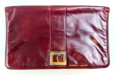 罕见复古 Fragiacomo 红色皮革手拿包 3 口袋意大利制造 HTF — 第 1/4 张图片
