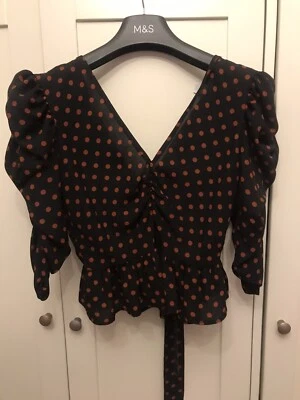 Petite black and orange spotted ruched crop top size 8 - Image 1 of 4