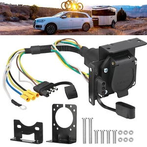 Flat 4 Pin to 7 Way Blade RV Trailer Plug Adapter Tow Truck Light Wire Connector - Picture 1 of 17