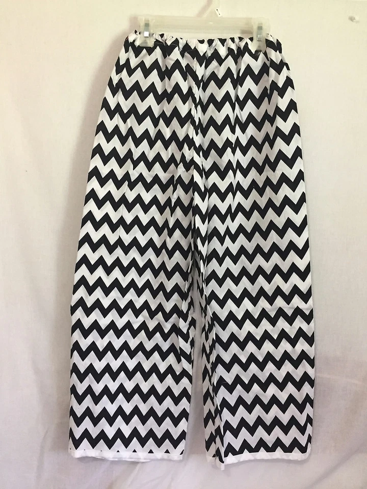Niñas 10/12 Hecho a Mano Blanco y Negro Estampado Chevron Pierna Ancha Cintura Elástica Pantalones Foto 1 de 1