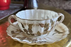Antique American Belleek Ott & Brewer Cup & Saucer Aesthetic Movement Dragonfly - Picture 1 of 24