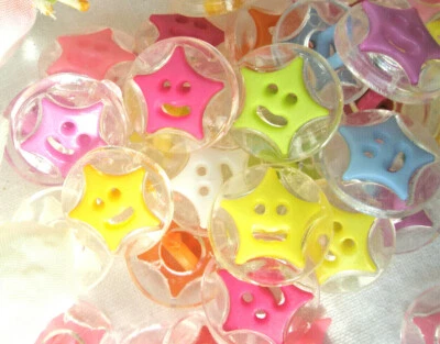 10x Knopf fröhlicher Stern 14mm rund bunt mix Kinder Knöpfe Ösenknöpfe Öse Baby - Bild 1 von 4