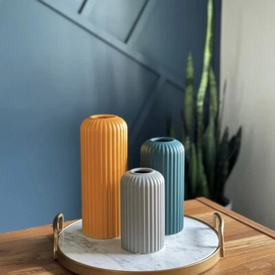 Juego Anthropologie/3 Florero Geométrico Grande Colorido Boho Cerámica Gres Foto 1 de 4