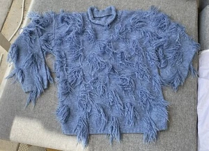 Girl's Sweater Tunic Fringe Blue Long Sleeve Y2K 90's style acrylic - Picture 1 of 10