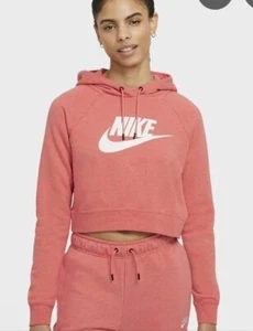 EXC Nike Sweater Womens Med Long Sleeve Pullover Crop Hoodie Hooded Pink - Picture 1 of 7
