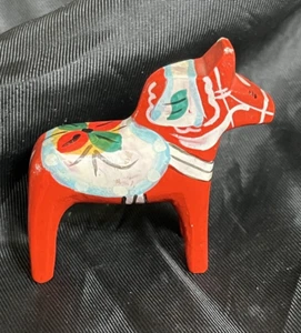 Dala Horse Miniature Swedish Figurine Sweden Carved Wood Hand Painted 1.90" Tall - Picture 1 of 8