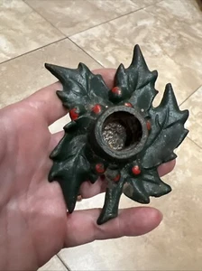 Antique Cast Iron Holly Berries & Leaves Candle Holder Christmas Holiday - Picture 1 of 6