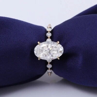 VS1 1.5ct Oval Cut with Round Accent Pave Set Lab Grown Diamond Engagement Ring - Image 1 of 4