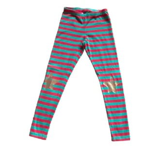 Cat & Jack Girtls Holiday Green/Red Striped Leggings W/ Gold Stars-Size 10/12 - Picture 1 of 7