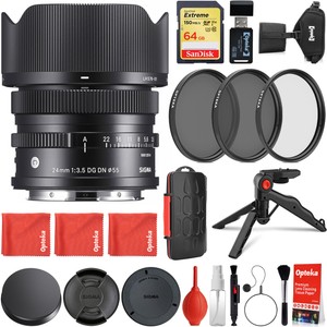 Sigma 24mm f/3.5 DG DN Contemporary Lens for Sony E-Mount + 64GB 19PC Bundle