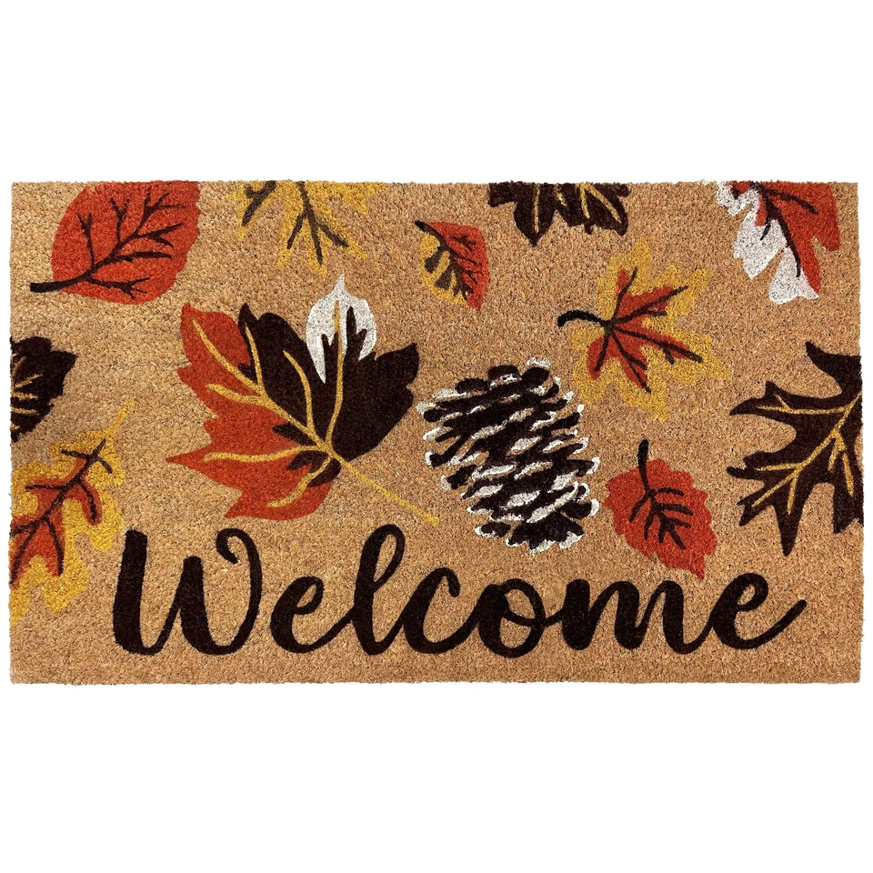 Kate Aurora Fall Autumn Leaves Welcome Coir Outdoor Welcome Mat - 18" X 30" - Image 1 of 3