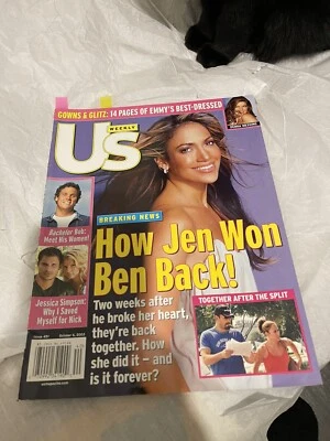 Us Weekly magazine October 6 2003 Lopez Affleck , gowns from Emmy's, Beyonce - Image 1 of 3