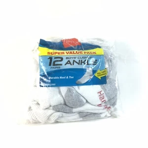 Hanes Ultimate Boys' 12-Pack Ankle Socks, White, 4.5 - 8.5 / Small B19 - Picture 1 of 2