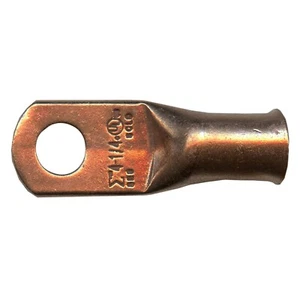 (100) Copper Lug 4 AWG Gauge 1/4" Ring Wire Terminal Battery Cable End Connector - Picture 1 of 4