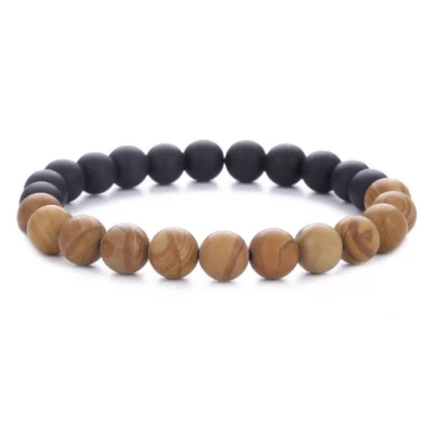 Black Onyx Bracelet Wood Bracelet Wooden Bracelet Beaded Stretch Bracelet 8mm — 第 1/4 张图片