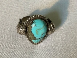 Vintage Native American Sterling Silver Turquoise Ring Size 10.5, .5 oz. - Picture 1 of 4