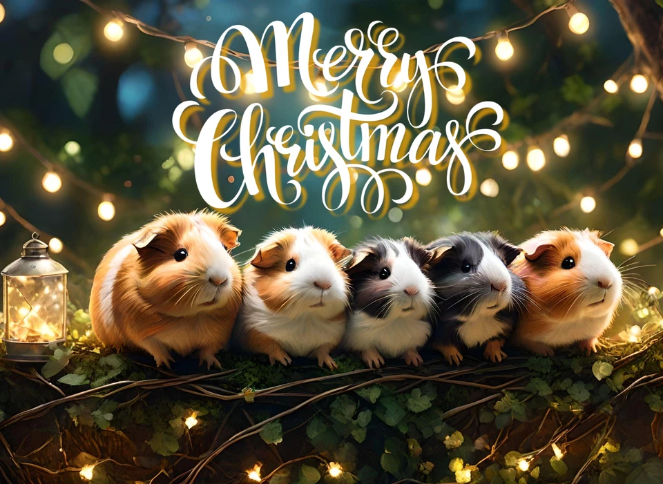 TRENDING TEXTILES Guinea Pigs Christmas Greeting Card Xmas A5 Blank Seasonal Cards Lights Pet Fun