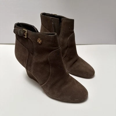 Botines de cuña Tory Burch Milan para mujer gris 7 M gamuza cuero hebilla Foto 1 de 4