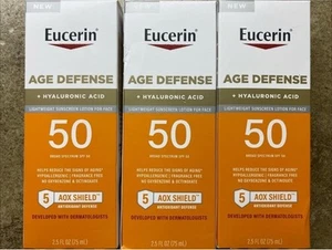 3 PACK Eucerin Age Defense SPF 50 Face Sunscreen Hyaluronic Acid 2.5OZ - Picture 1 of 6