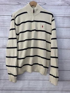 Jersey POLO RALPH LAUREN Para Hombres Crema Rayas 1/4 Cremallera Tejido Apretado M - Imagen 1 de 9