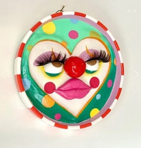 Emma Bug Studio Clown Wall Art Hanging Teal Polka Dot Porcelain Whimsical Glam - Picture 1 of 6