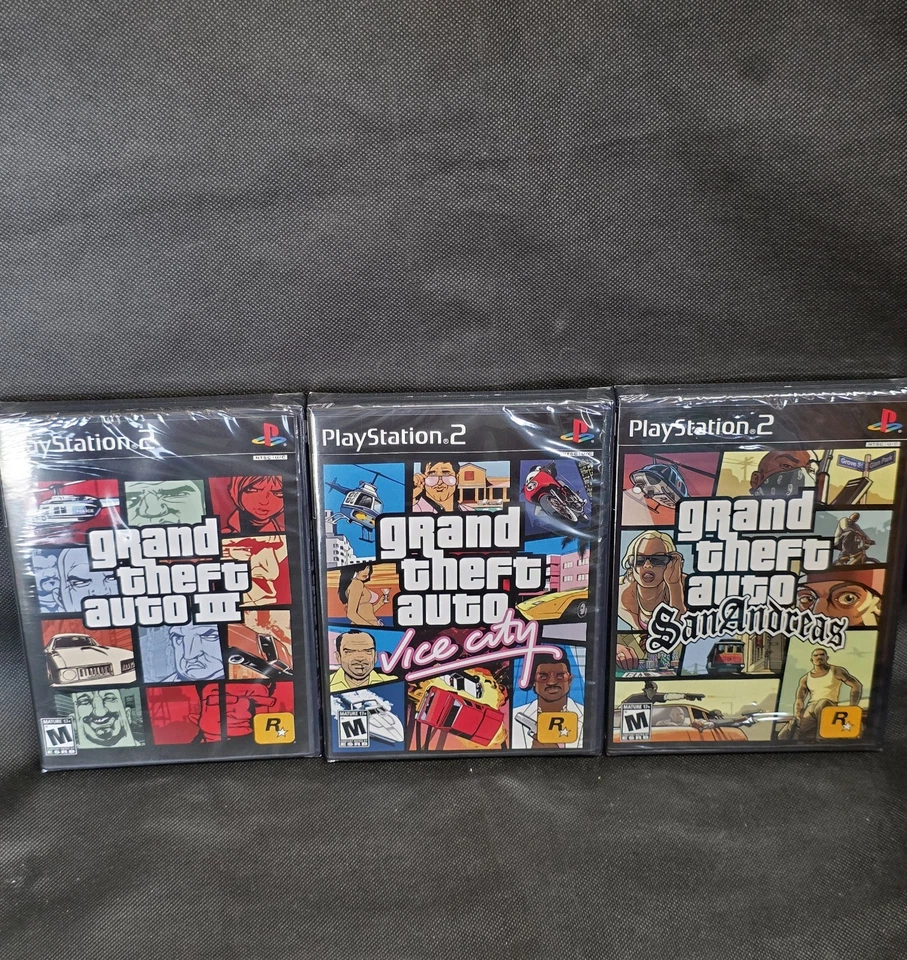 SEALED GTA3 PS2 GAME LOT: Grand Theft + San Andreas + Vice City [Trilogy] - Image 1 of 4