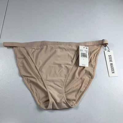 Roupa íntima feminina Steve Madden biquíni micro cordas logotipo bege GG cintura nova com etiquetas - Imagem 1 de 4