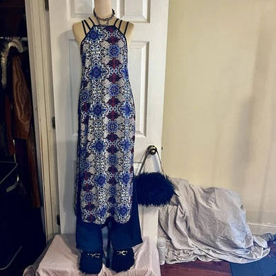 Charlotte Russe Boho Hippie Paisley Festival Y2K Maxi Top Strappy Slit Dress S - Image 1 of 4