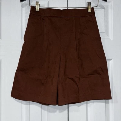 Pantalones Cortos Theory Plisados Frontales Cintura Alta Mezcla de Lino Marrón XS Nuevos con Etiquetas Foto 1 de 4