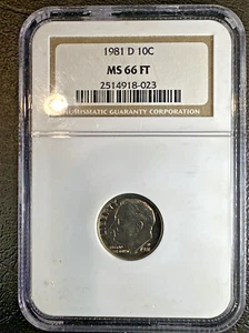 1981 D ROOSEVELT DIME * NGC MS66 FT (Full Torch) * UNCIRCULATED * Brown Label * - Picture 1 of 5