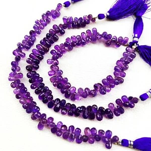 Natural Amethyst Gemstone 8x5 mm Size Faceted Teardrop Shape Beads 8" Strand - Picture 1 of 9