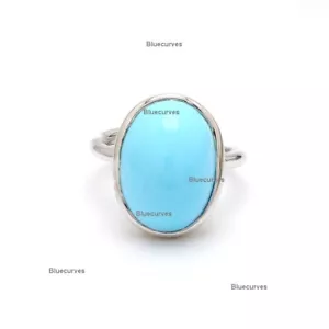 Arizona Turquoise Big Gemstone Ring 14k Gold Cabochon Chunky Band Ring - Picture 1 of 5