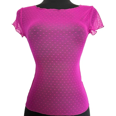 Free People Intimately SZ.XS On the Dot Orchid pink  mesh Layering baby tee-NWOT Foto 1 de 4