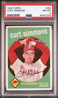 UNREAL PSA 8 CURT SIMMONS 1959 TOPPS #382 CLASIFICADO CASI NUEVO-COMO NUEVO CENTRADO DE COLECCIÓN *TPHLC Foto 1 de 2