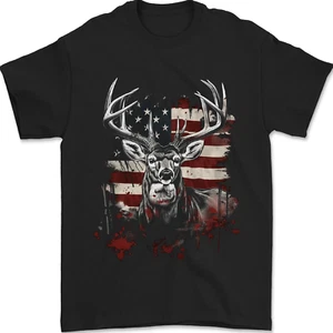 An American Deer With Flag USA Hunting Mens T-Shirt 100% Cotton - Picture 1 of 2