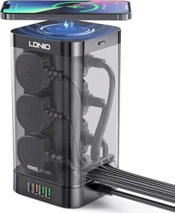 LDNIO Cavo Prolunga Torre con 6 Prese Slot USB & USB-C + Caricatore Wireless - Foto 1 di 10