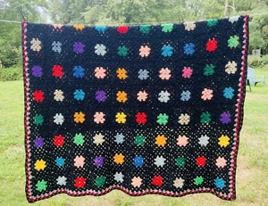 Vintage Afghan Crochet Granny Square Blanket Throw 46”x62” Rosanne Style Multi  - Picture 1 of 5