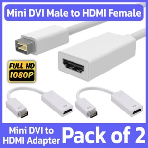 2 Pack Mini DVI Male to HDMI Female Adapter Video Cable Converter Mac TV Monitor - Picture 1 of 7