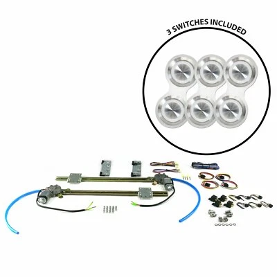 Kit de ventana eléctrica de vidrio plano de 2 puertas con 3 interruptores de billet retro - iluminación blanca  Foto 1 de 2